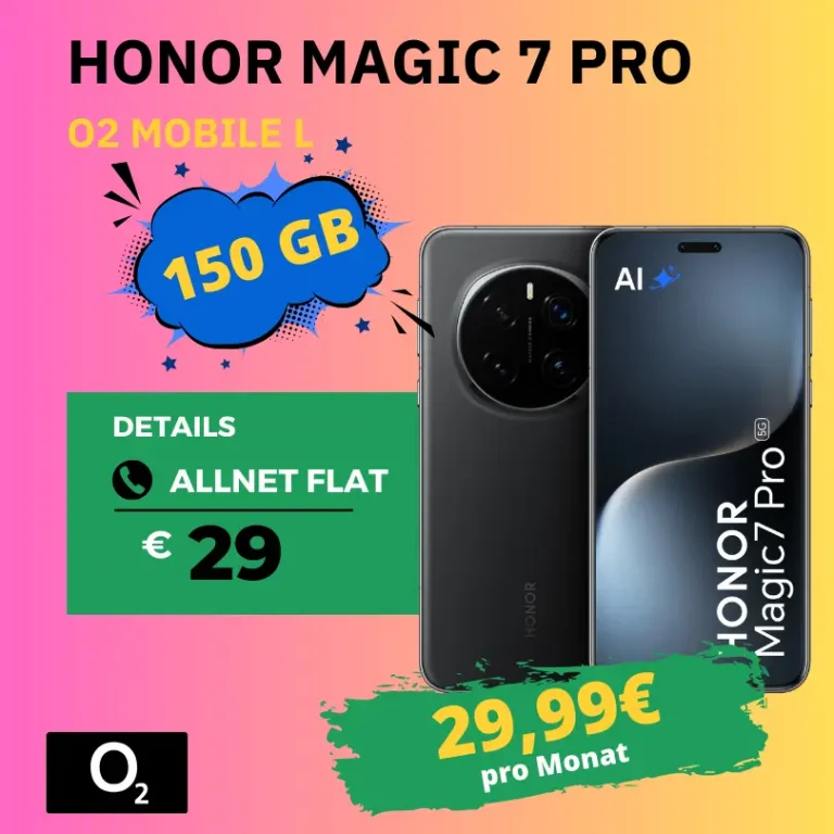 📱 Honor Magic 7 Pro für 29€ + 150GB O2 > 29,99€ = eff. -1,82€!