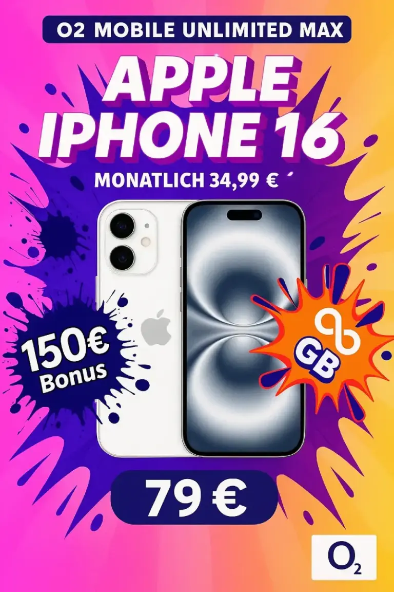 📱 iPhone 16 + o2 Unlimited ab 4,99€ | Endlos surfen 🔥