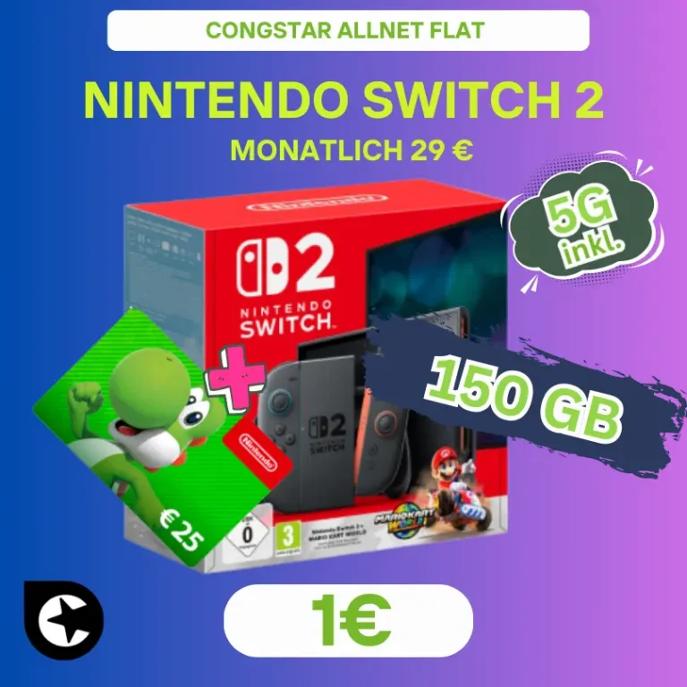 🎮 Switch 2 nur 1€ + Congstar 150GB für 29€ + 25€ Gutschein