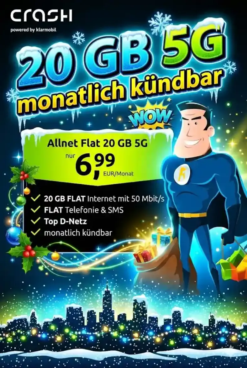 📱 crash 20 GB 5G Allnet Flat nur 6,99 € – monatlich kündbar