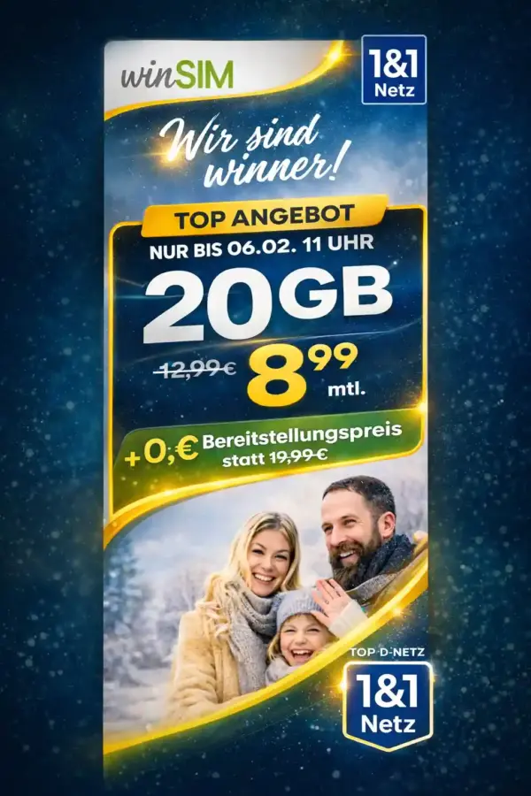 winSIM LTE All: 10-50 GB ab 6,99€ im 1&1 5G Netz