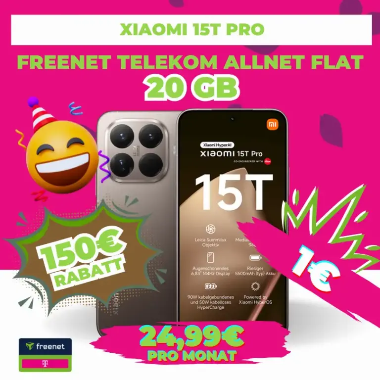 🎉 Xiaomi 15T Pro + 20GB Telekom nur 1€ eff. -6,51€