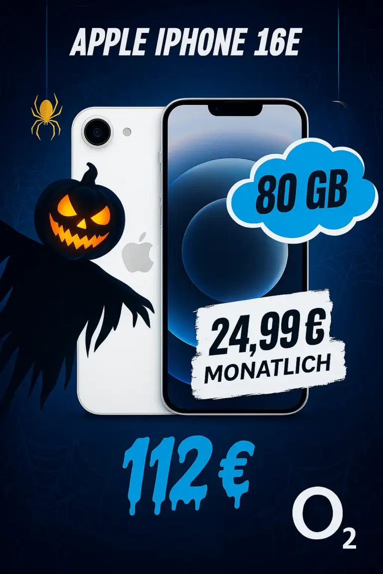 Apple iPhone 16e + O2 Blue L 80GB Deal eff. ab 2,99€/Monat 📱