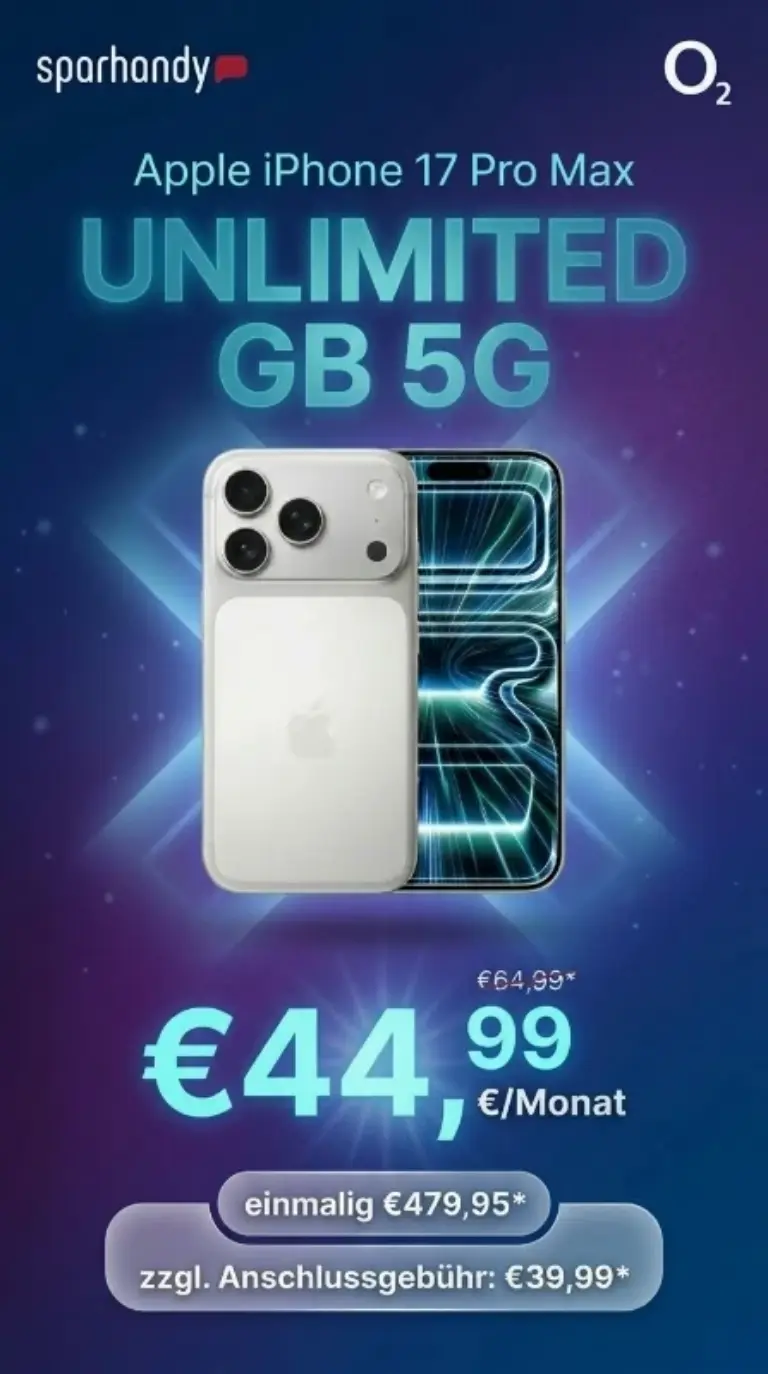 iPhone 17 Pro Max + Unlimited 5G für 8,78 €/Mon. 🏆 Top-Deal
