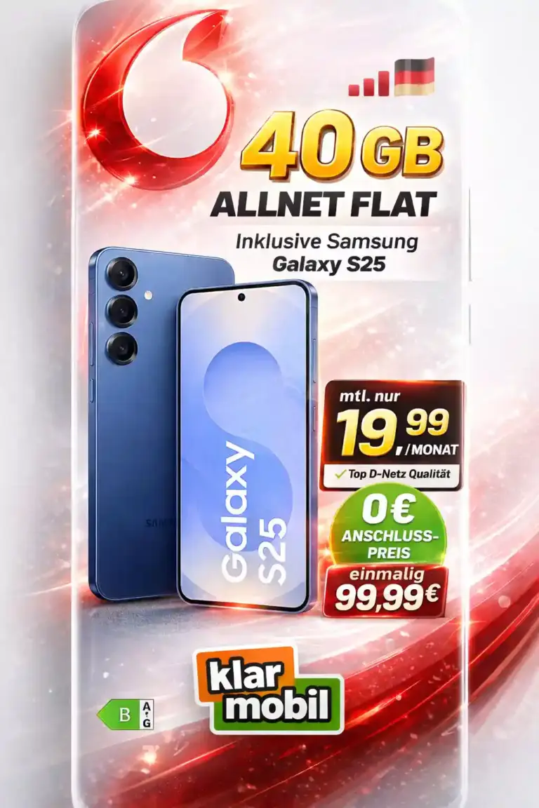 Samsung Galaxy S25 + 40 GB Flat für 19,99 Euro | Top-Deal