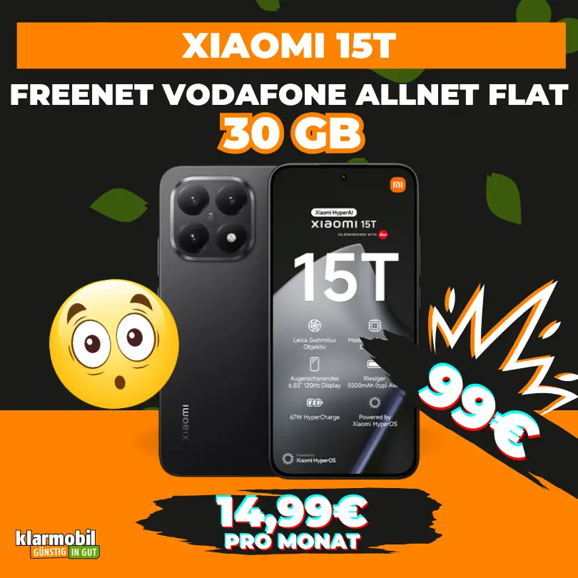 📱 Xiaomi 15T 256GB für 99€ | Vodafone 30GB 14,99€