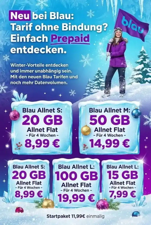 Blau Prepaid Tarife 2025 🔥 bis 100 GB ab 8,99 €