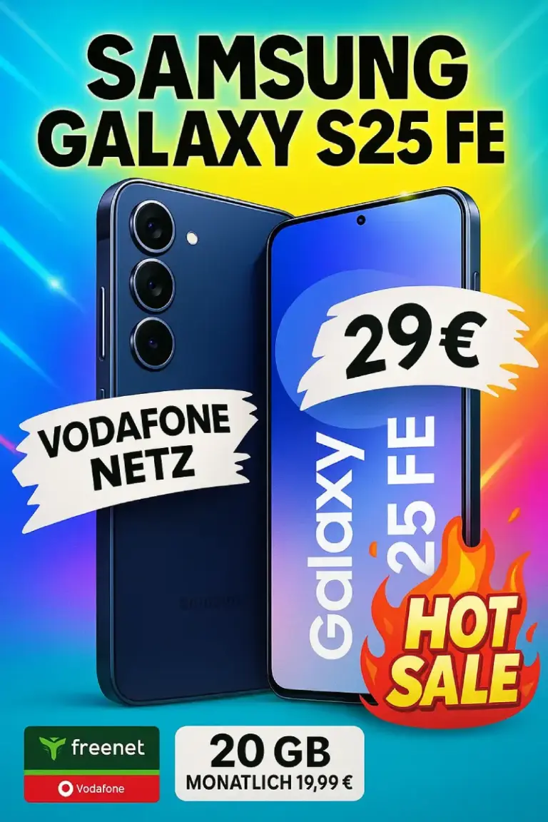 🔥 Galaxy S25 FE + 20GB nur 19,99€ | eff. 1,28€ ✅