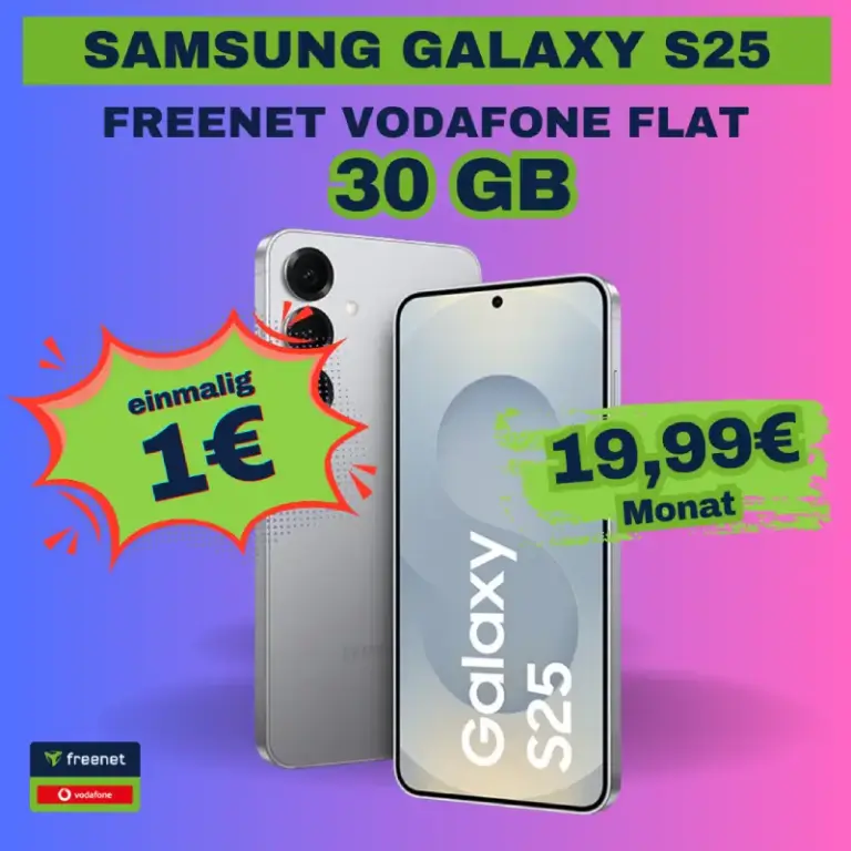 Galaxy S25 für 1€ mit 30 GB Vodafone 5G 📱 Eff. kostenlos!