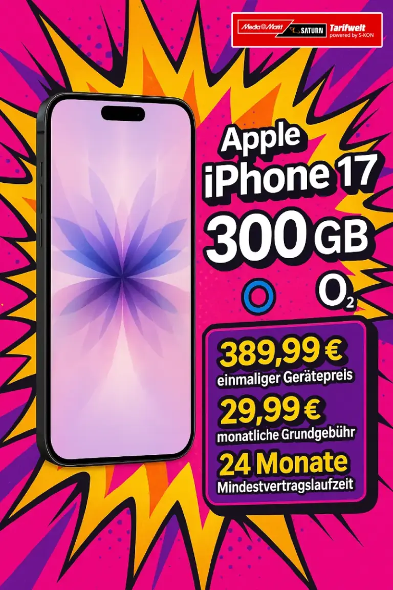 📱 iPhone 17 + O₂ Mobile XL: 300 GB für eff. 3,49 € mtl. 🔥
