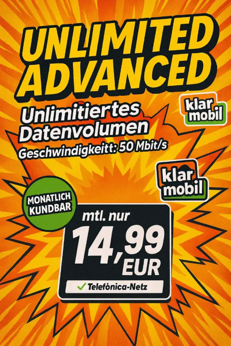 Klarmobil: Unlimited Flat 14,99€ monatlich kündbar ✓ Black Week