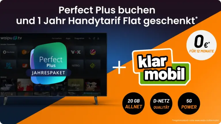📺 waipu Perfect Plus + 20GB gratis | Vodafone 12,99€