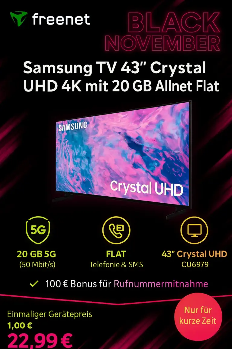 📺 Samsung 43" TV + 20GB nur 2,24€ mtl. eff.
