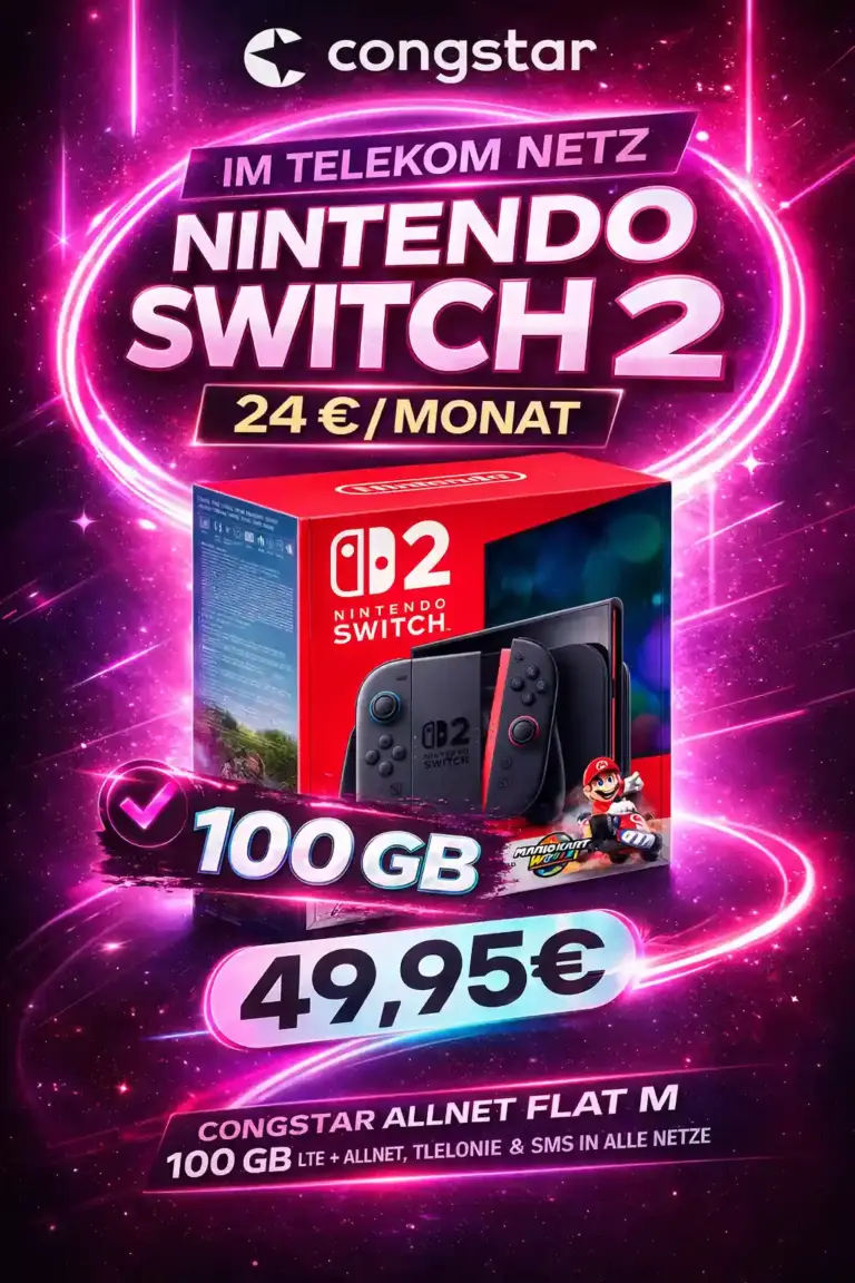 🎮 Nintendo Switch 2 für 49,95€ + 100 GB 5G | Effektiv 6,07€