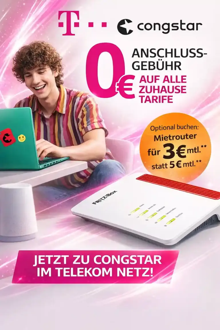 congstar DSL ab 25,83€: Bis 260€ Cashback + 0€ Anschluss