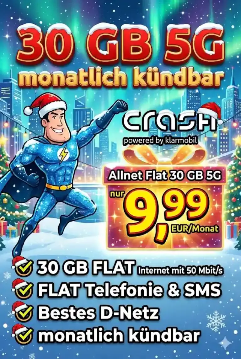 📱 crash 30 GB 5G Telekom-Netz für 9,99 € – monatlich kündbar