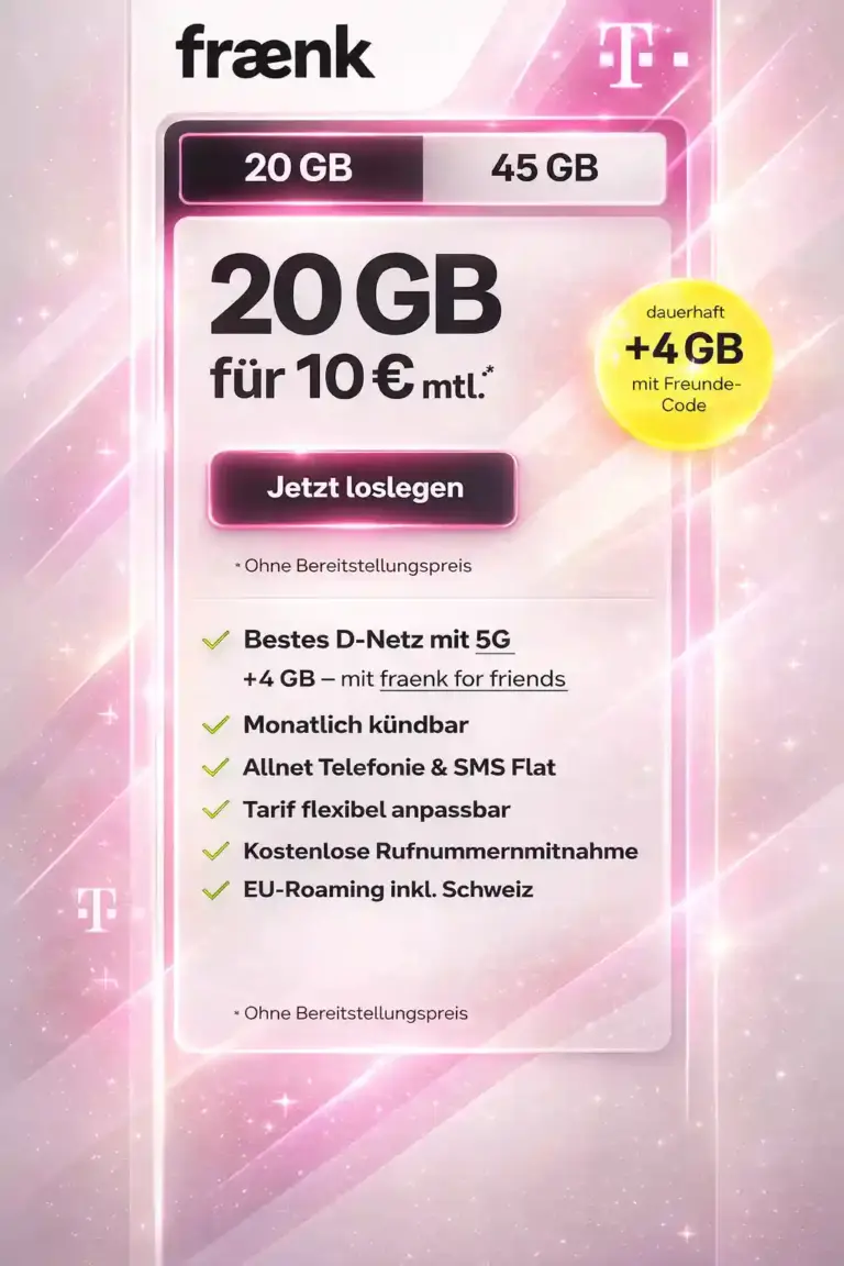 fraenk: 24 GB im Telekom-Netz für nur 10 €/Monat