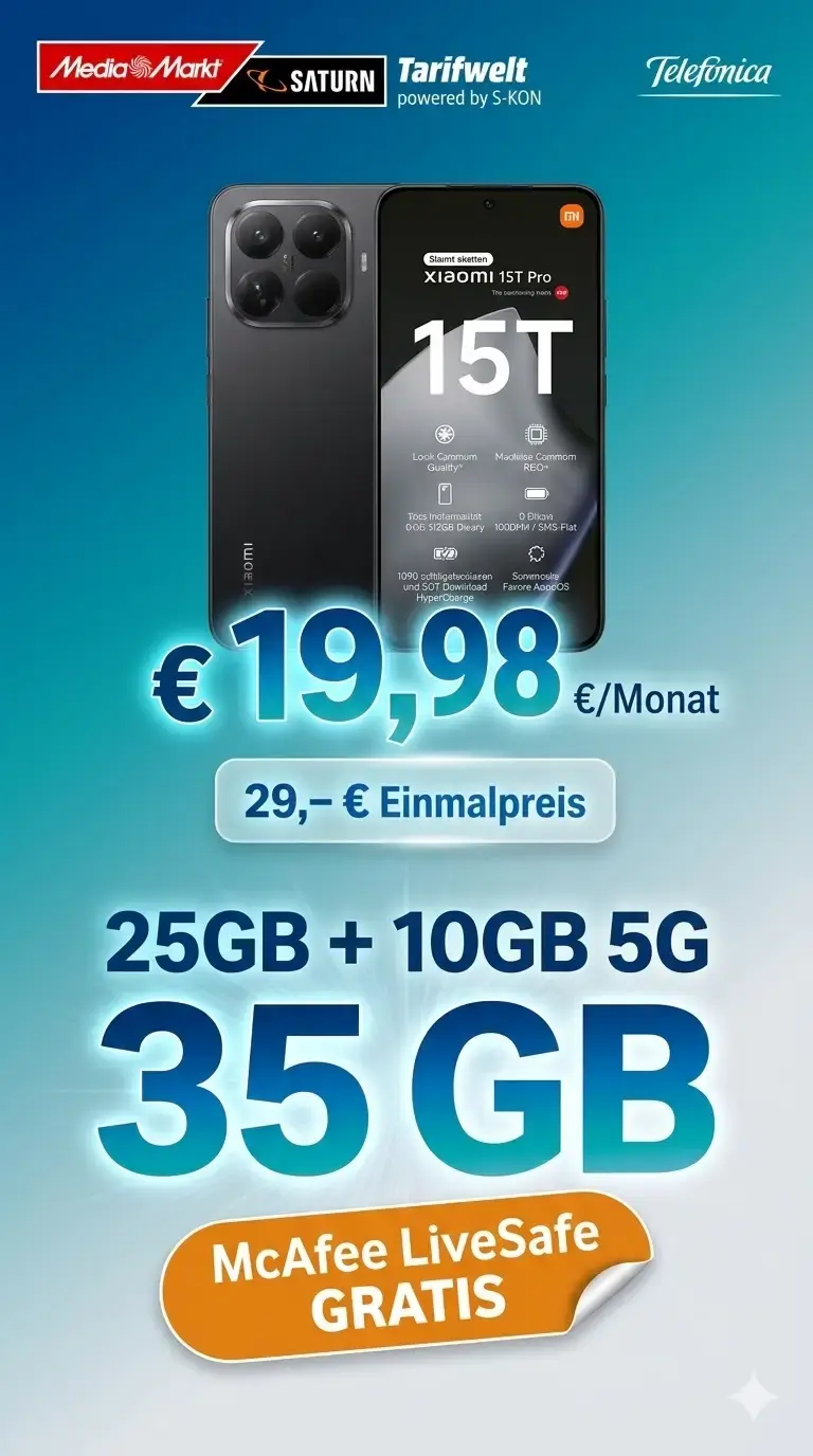 📱 Xiaomi 15T Pro + Doppelkarte ab 19,98€ | 35 GB