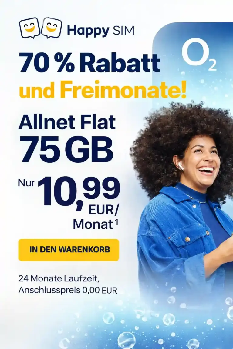 📱 Happy SIM Tarife: 75 GB 5G ab 10,99€ + 2 Freimonate