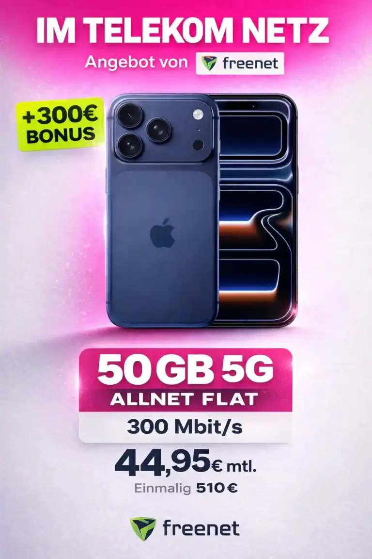 iPhone 17 Pro + Magenta M ab 3,74 €/Mo ✔️ 300 € Bonus