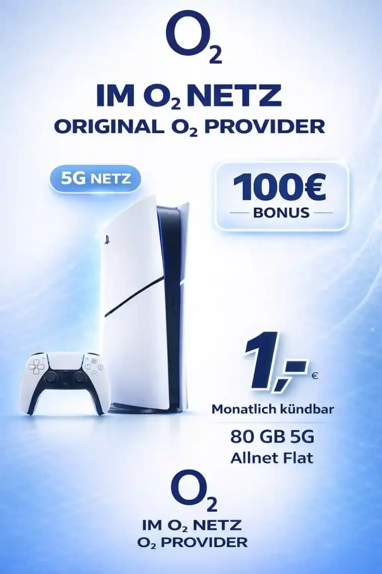PS5 Slim Digital + o2 Blue L mit 80 GB 5G ab 24,99 €
