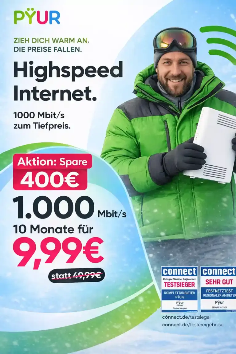 📶 PYUR Angebote: 10 Monate nur 9,99€ | Bis 1.000 Mbit/s
