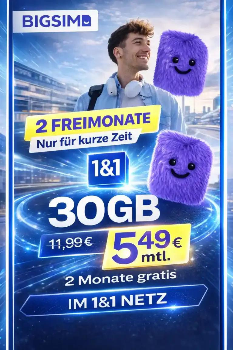 BIGSIM Allnet Flat ab 2,99€: 30 GB Aktion mit 2 Freimonaten