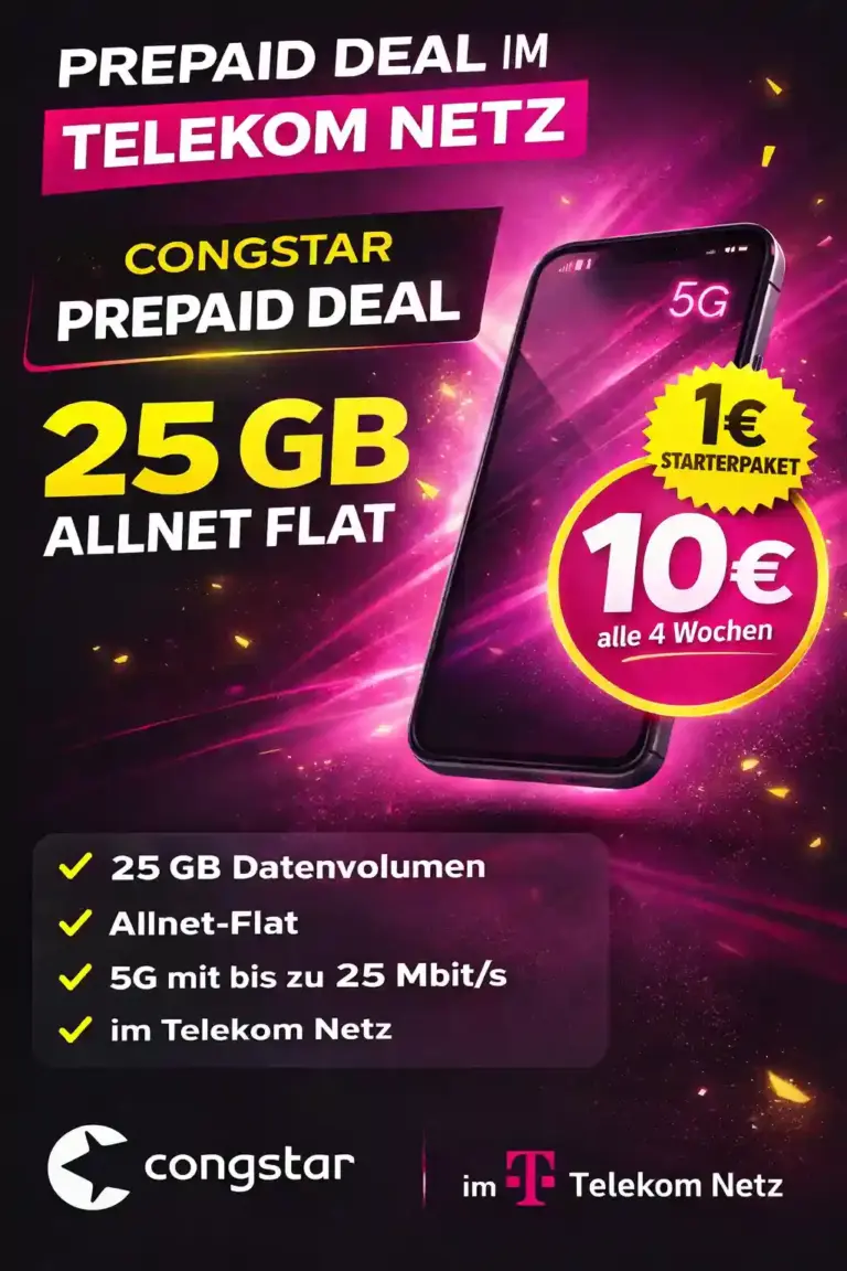 congstar Prepaid: 5 GB für 7€ oder 50 GB für 16€ im Telekom 5G
