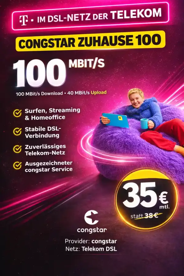 congstar DSL ab 26,67€: Bis 240€ Cashback + 0€ Anschluss