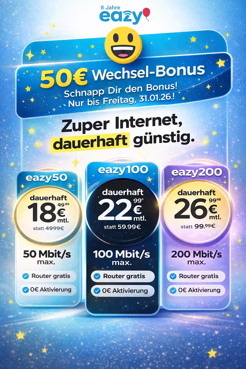 🌐 eazy Kabel-Internet ab 18,99€ | Vodafone-Netz 2026