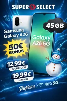 Galaxy A26 5G mit 45 GB 5G-Flat für 12,99€ + 50€ Bonus