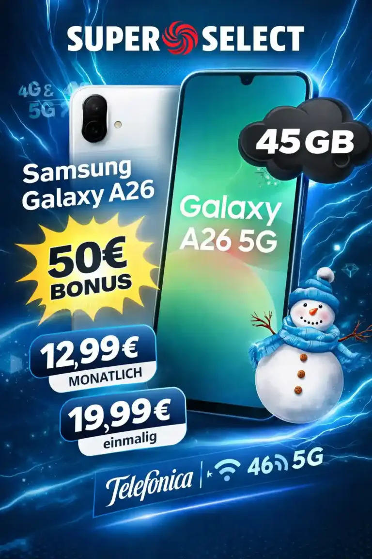 Galaxy A26 5G mit 45 GB 5G-Flat für 12,99€ + 50€ Bonus