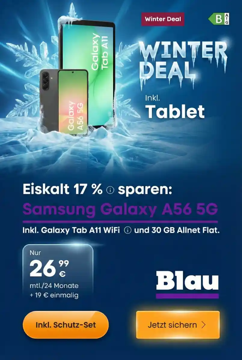 Blau Allnet Flat mit Samsung Galaxy A56 + Galaxy TAB A11