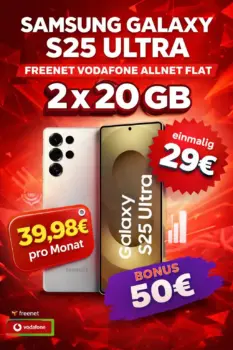Galaxy S25 Ultra + 2x 20 GB Vodafone-Flat ab 39,98€/Monat