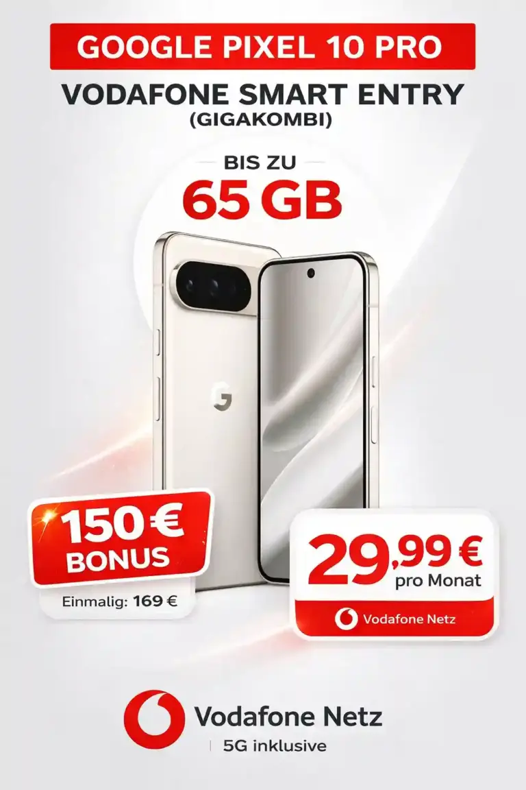 📱 Pixel 10 Pro + 65 GB 5G für 169€ | Eff. -0,64€/Mon