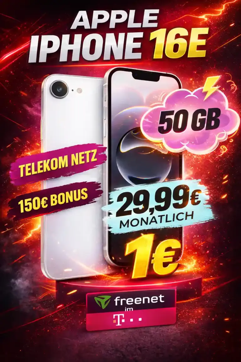 iPhone 16e mit 50 GB Telekom-Netz für 29,99 € + 150 € Bonus