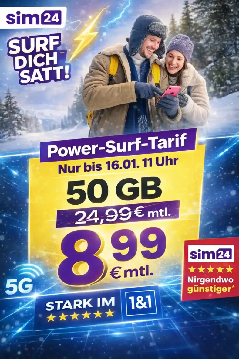 sim24 Tarife: 10-Unlimited GB 5G ab 3,99€/Mon. | 0€ Anschluss