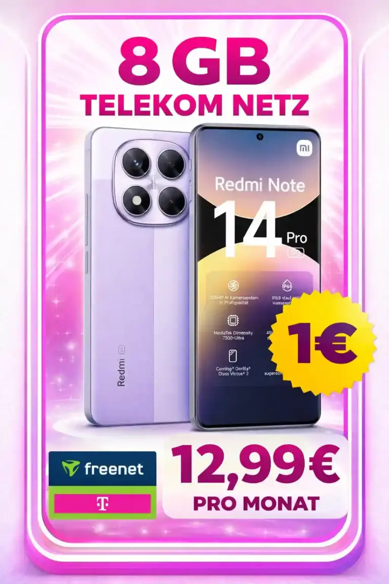Redmi Note 14 Pro für 1€ + 8 GB Telekom-Netz für 12,99€/Mon