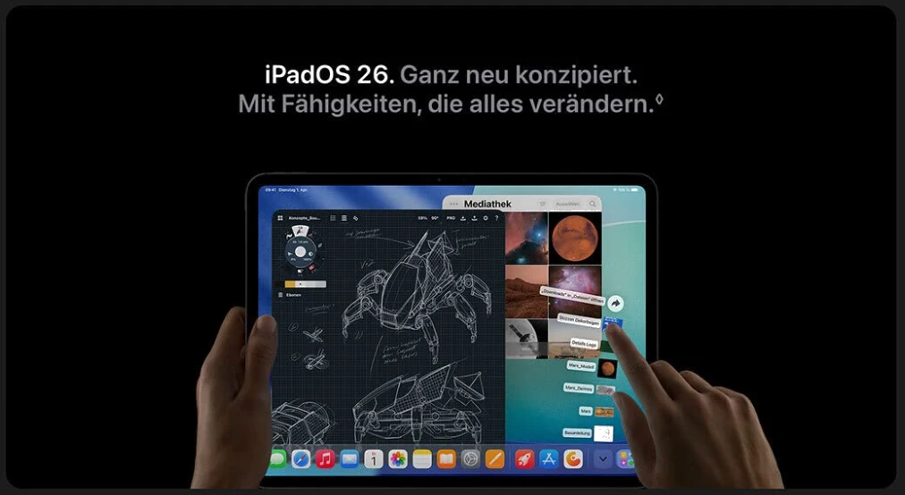 iPadOS 26 auf dem iPad Pro 2025 mit Stage Manager und Desktop-Apps