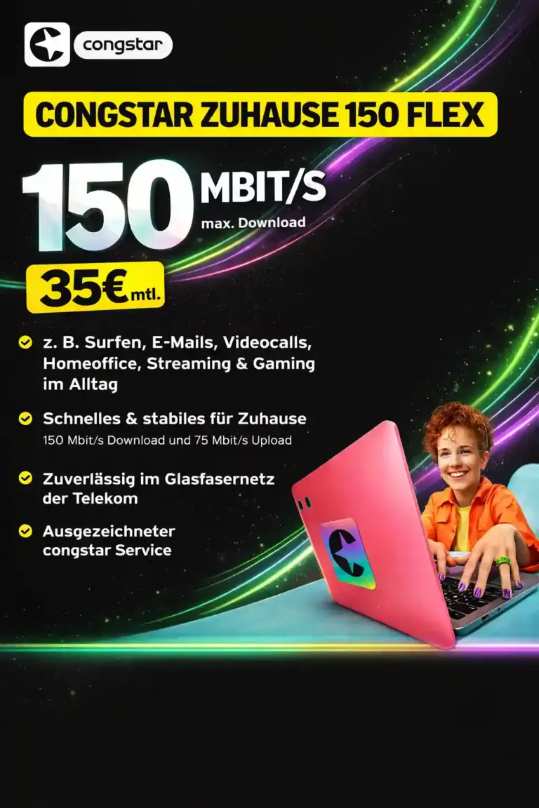 🌐 congstar Glasfaser ab 35€ | Monatlich kündbar ✓ 2026