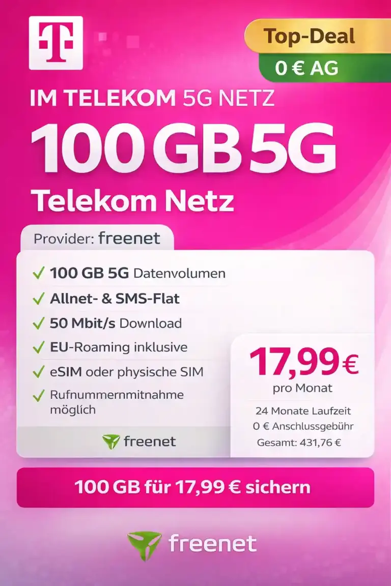 📱 100 GB 5G Telekom-Netz ab 17,99€ | 0€ AG
