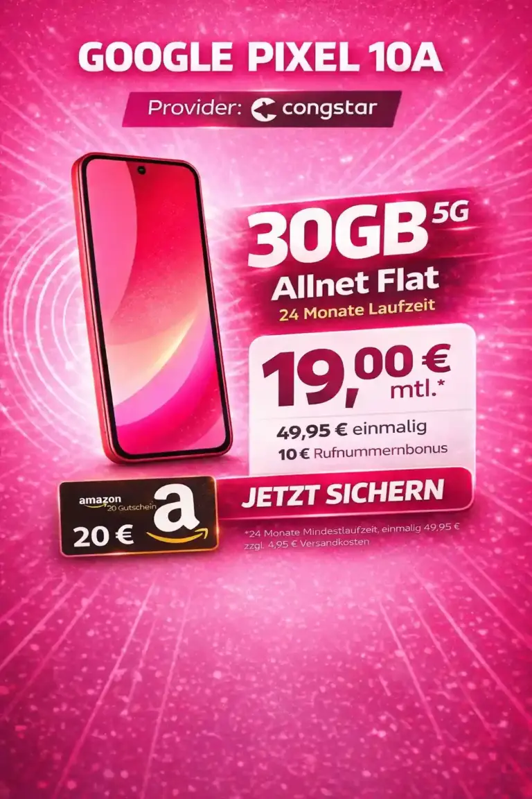 📱 Pixel 10a + 30 GB 5G im Telekom-Netz ab -2,42 €/Mo