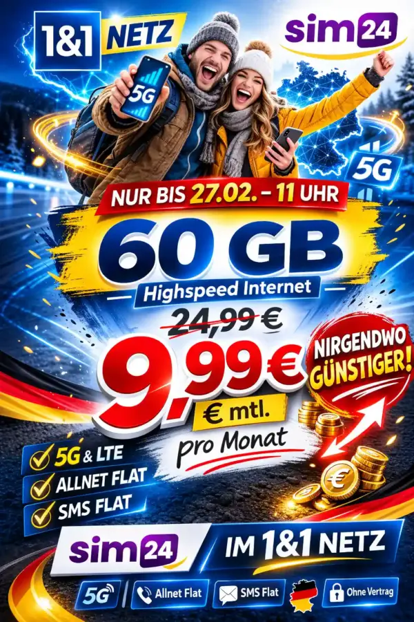sim24 Tarife: 10 GB für 3,99€ | 60 GB nur 9,99€ im 5G