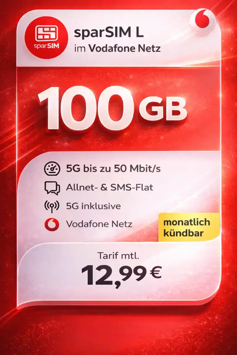 sparSIM Tarife ✓ Ab 4,99€ im Vodafone 5G-Netz