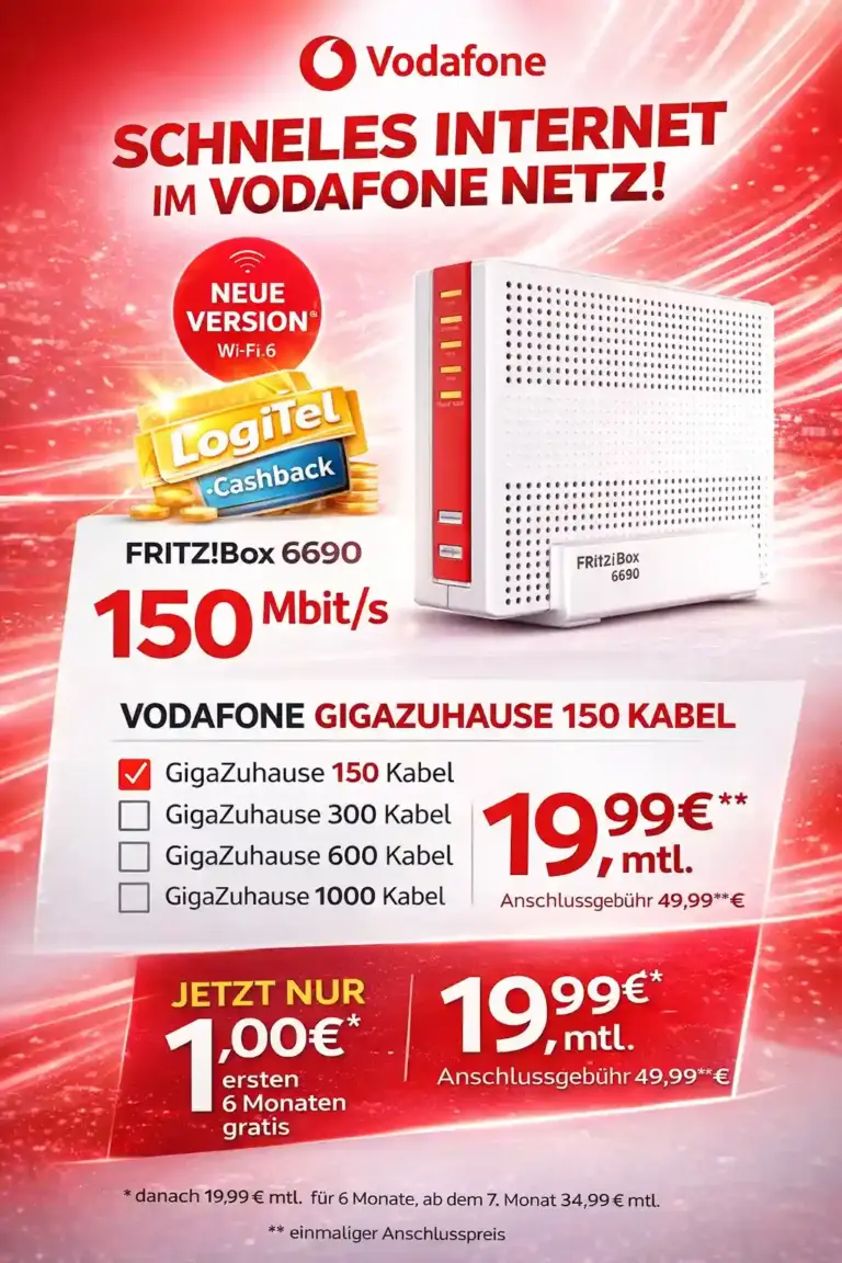 Vodafone Kabel + FRITZ!Box 6690 für 1€ ab 18,61€ eff. | Deal