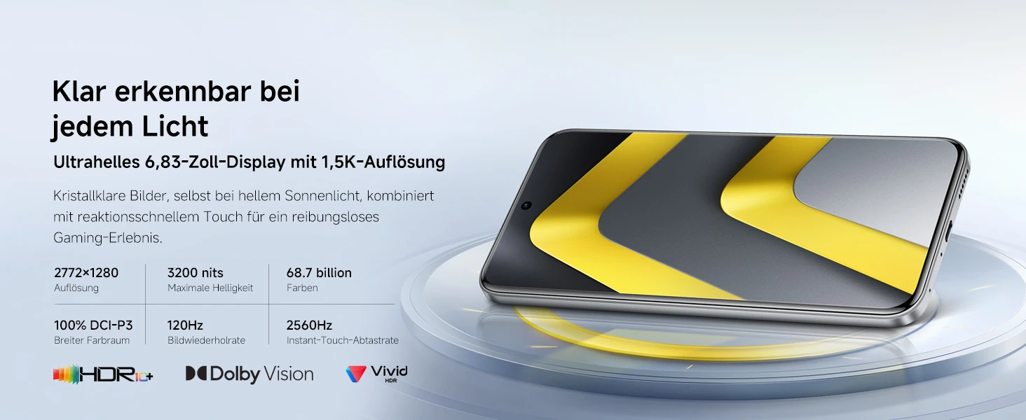 POCO M8 Pro 5G Display: 6,83 Zoll CrystalRes 1,5K AMOLED, 3200 nits, 120Hz, HDR10+