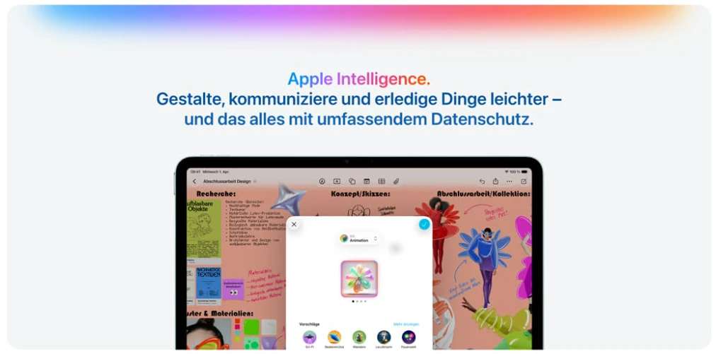 Apple Intelligence Funktionen auf dem iPad Air 2026 mit Schreibtools und Genmoji