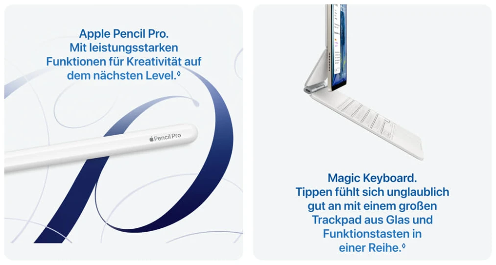 Apple iPad Air 2026 mit Apple Pencil Pro und Magic Keyboard als Zubehör