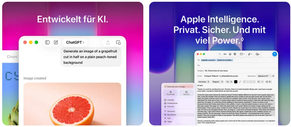 Apple Intelligence Funktionen auf dem MacBook Neo mit KI-gestützten Tools