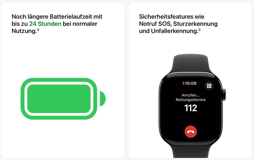 Apple Watch Series 11 Akkulaufzeit 24 Stunden und SOS-Notruf-Funktion